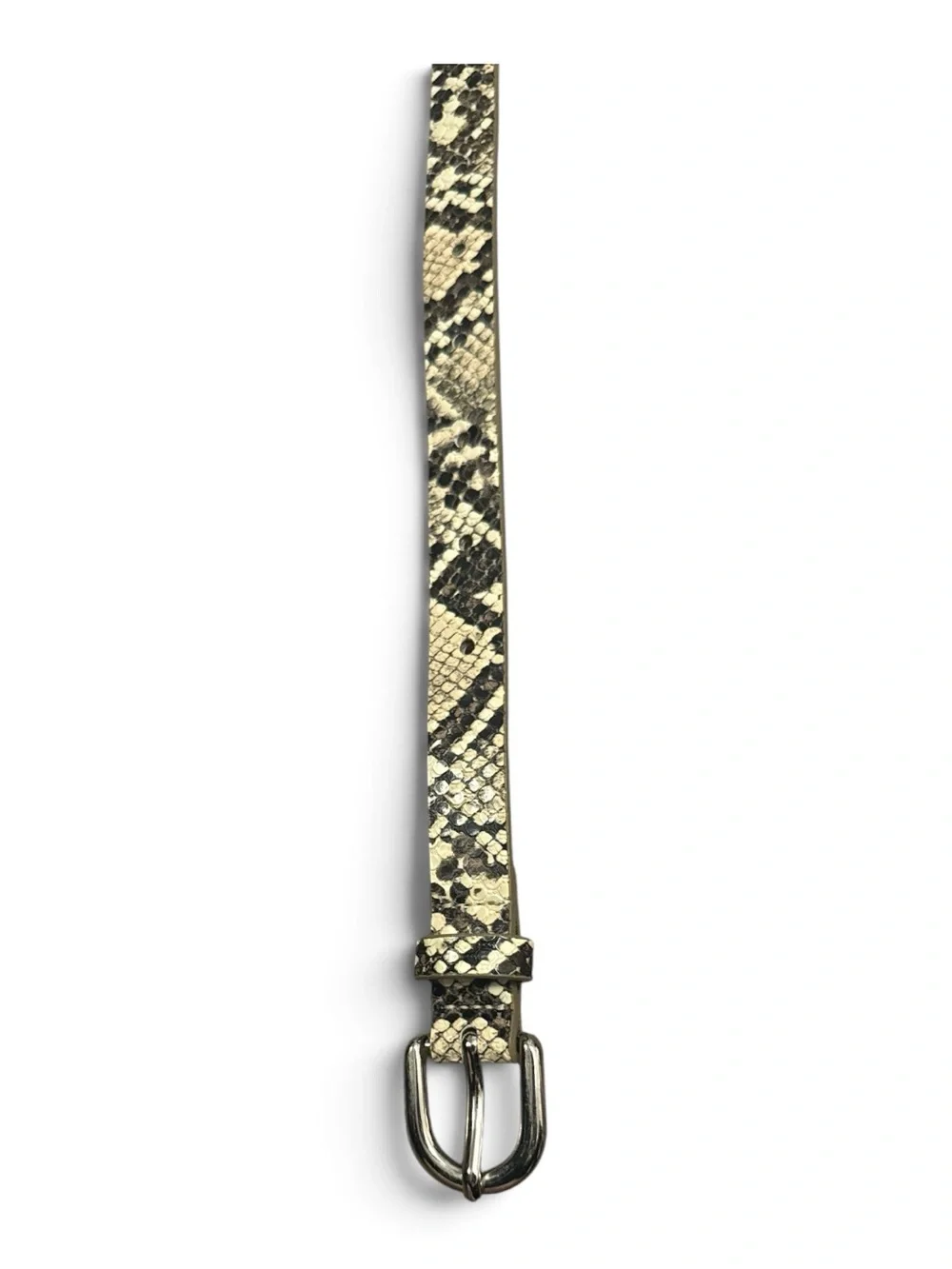 Women's Snake-Print Leather Belt in Beige and Black